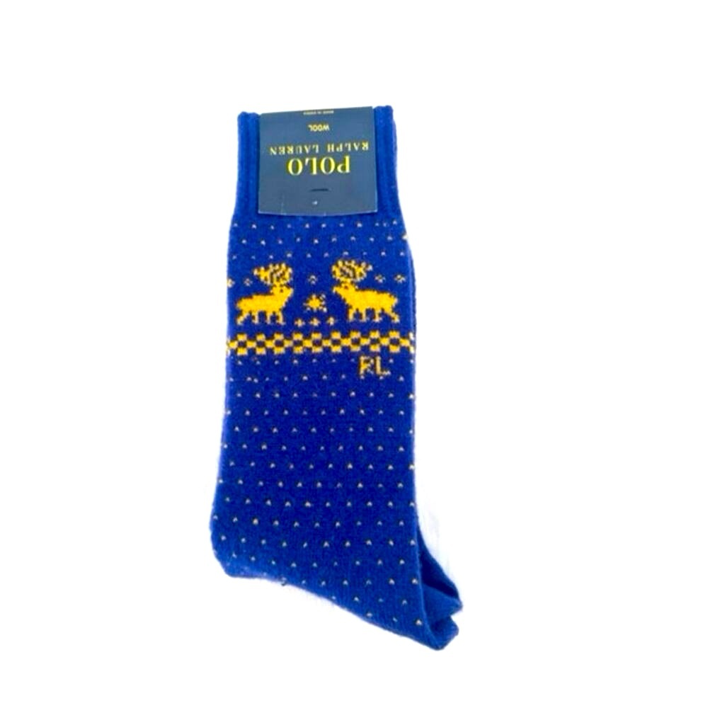 Polo Ralph Lauren Mens Navy Moose Reindeer Wool Blend Blue Socks Size 10-13 New